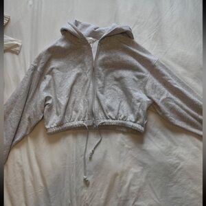 H&M Light Gray Cropped Zip Hoodie